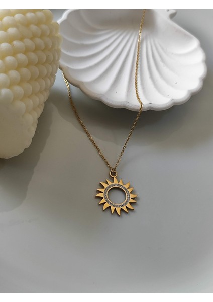 Yıldız Altın Sarısı Taşlı Gold Çelik Kolye