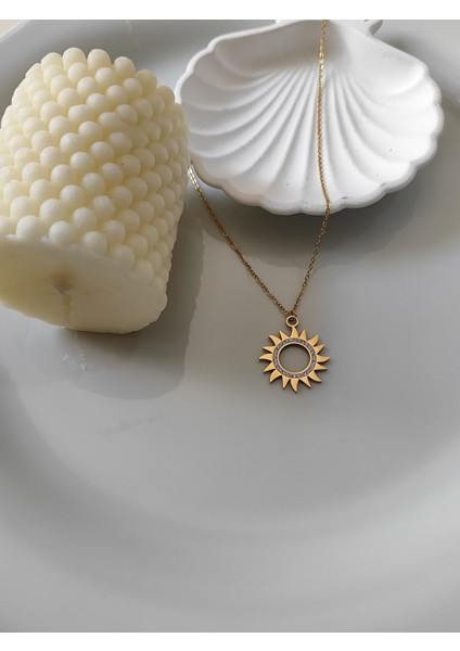 Yıldız Altın Sarısı Taşlı Gold Çelik Kolye fiyatları