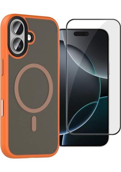 iPhone 17 Kılıf Flet Mat Manyetik Şarj Kapak + Tam Kapatan Ekran Koruyucu
