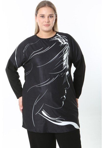 -Yünlü Viskon Desenli Likralı Kadın Büyük Beden Tunik fiyatları