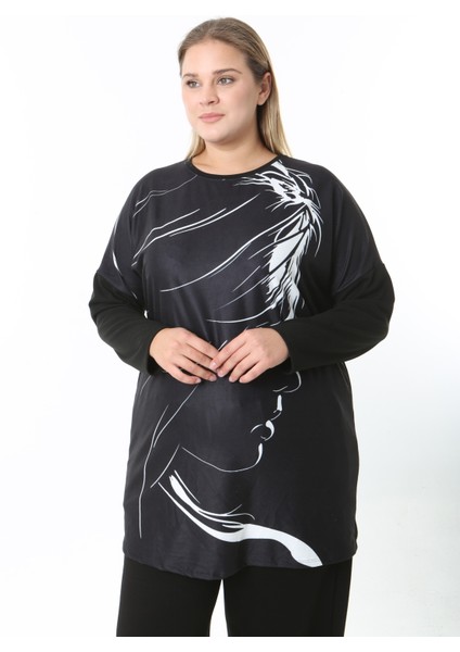 -Yünlü Viskon Desenli Likralı Kadın Büyük Beden Tunik modelleri