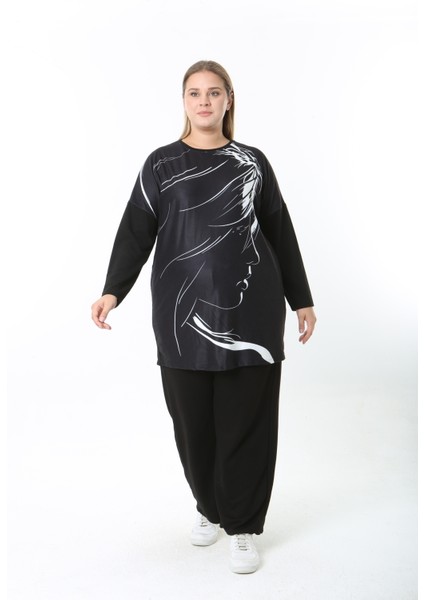 -Yünlü Viskon Desenli Likralı Kadın Büyük Beden Tunik fırsatları