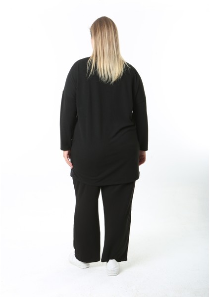 -Yünlü Viskon Desenli Likralı Kadın Büyük Beden Tunik indirimleri