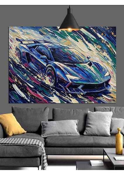 Yağmurda Hızlı Spor Araba Dekoratif Kanvas - Mdf Ahşap Tablo