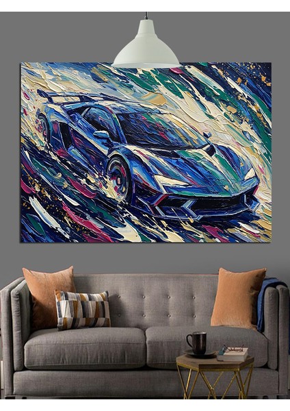 Yağmurda Hızlı Spor Araba Dekoratif Kanvas - Mdf Ahşap Tablo fiyatları