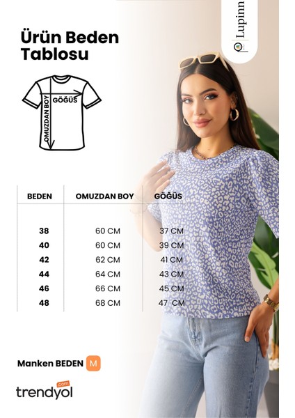 Kadın Mavi Leopar Desenli Kısa Kollu Kadın Bluz – Rahat Kesim ve Günlük Şıklık – Kadın Bluz indirimleri