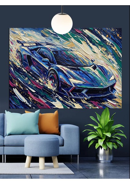 Yağmurda Hızlı Spor Araba Dekoratif Kanvas - Mdf Ahşap Tablo fırsatları