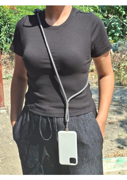 Tüm Kılıflara Uyumlu Antrasit Crossbody (Ayarlanabilir) Telefon Askısı