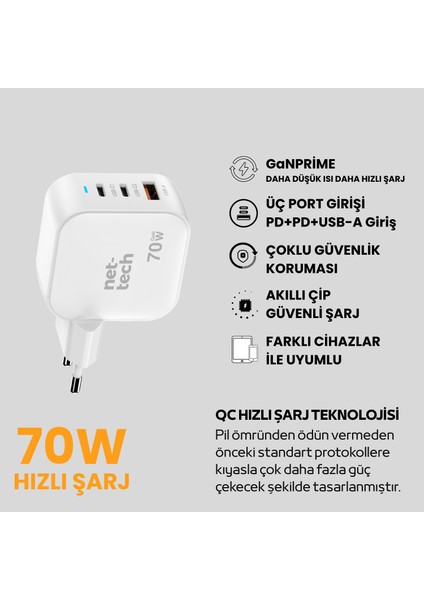 Çoklu Hızlı Tablet,ipod,telefon 70W Pd Type-C USB Girişli Şarj Adaptörü Cihazı(Pd Hızlı Şarj Desteği fırsatları