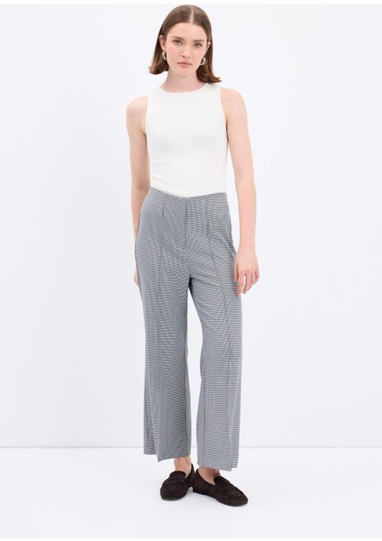 Yüksek Bel Fit Kesim Ekose Desenli Pantolon Lacivert fiyatları