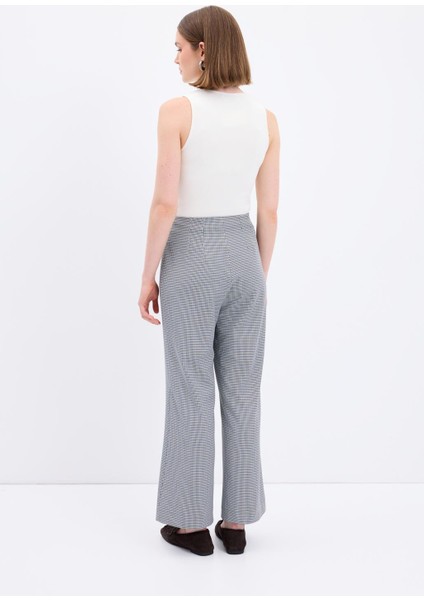Yüksek Bel Fit Kesim Ekose Desenli Pantolon Lacivert indirimleri
