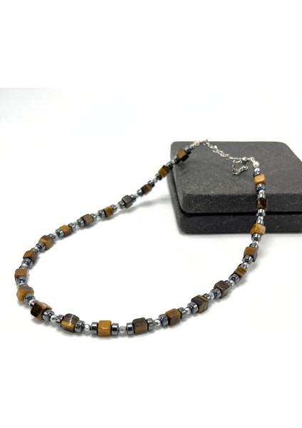 Sertifikalı Kaplan Gözü Taşı Küp Kesim Doğal Taş Çelik Kilit Sistemi 6 mm Kolye indirimleri