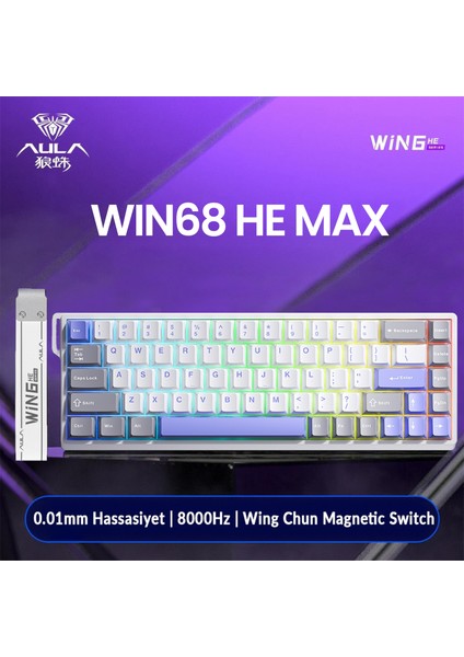 WIN68 He Max Manyetik Klavye Rapid Trigger Wing Chun Switch 8000Hz Rgb Tkl Hot Swap Oyuncu Klavyesi Mavi indirimleri