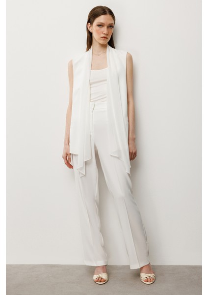 Kadın Bol Paça Cepsiz Pantolon 6504 Ekru