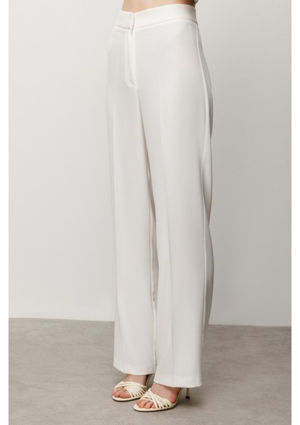 Kadın Bol Paça Cepsiz Pantolon 6504 Ekru modelleri