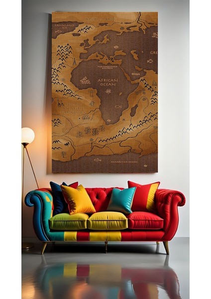 Afrika Haritası Ev Duvar Salon Güzellik Salonu Ofis Dükkan Dekarasyon Kanvas Tablo