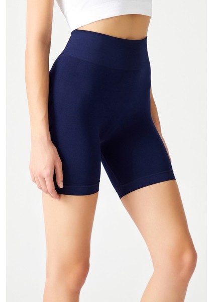 Lacivert Yüksek Bel Dikişsiz Toparlayıcı Kısa Spor Tayt Seamless Biker fiyatları