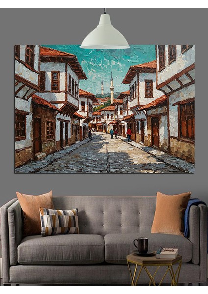 Dar Sokaklarda Osmanlı Evleri Dekoratif Kanvas - Mdf Ahşap Tablo