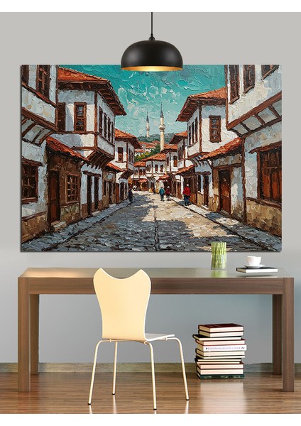 Dar Sokaklarda Osmanlı Evleri Dekoratif Kanvas - Mdf Ahşap Tablo fiyatları