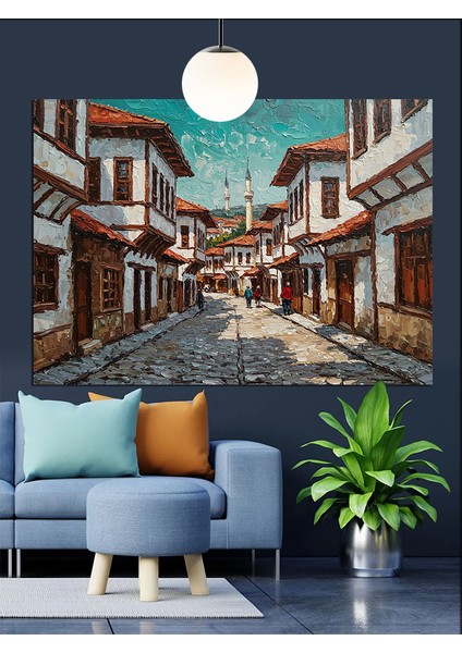 Dar Sokaklarda Osmanlı Evleri Dekoratif Kanvas - Mdf Ahşap Tablo modelleri