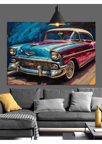 Mavi Klasik Araba Dekoratif Kanvas - Mdf Ahşap Tablo fiyatları