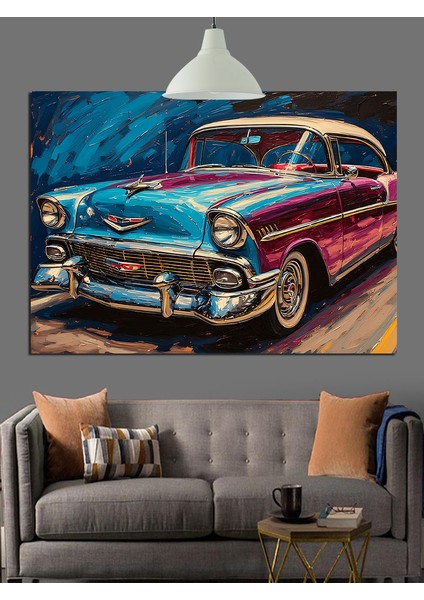 Mavi Klasik Araba Dekoratif Kanvas - Mdf Ahşap Tablo modelleri