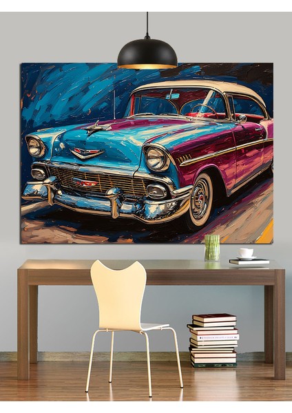 Mavi Klasik Araba Dekoratif Kanvas - Mdf Ahşap Tablo fırsatları