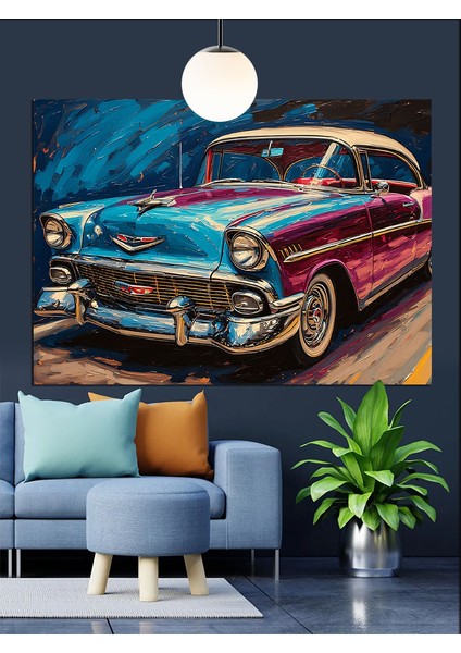 Mavi Klasik Araba Dekoratif Kanvas - Mdf Ahşap Tablo indirimleri