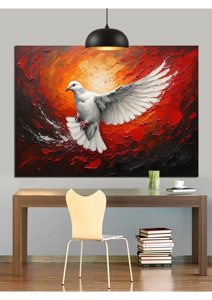 Alevli Fon Üzerinde Beyaz Güvercin Dekoratif Kanvas - Mdf Ahşap Tablo fiyatları