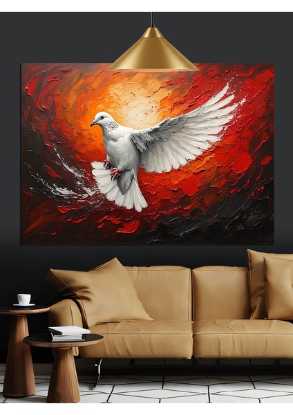 Alevli Fon Üzerinde Beyaz Güvercin Dekoratif Kanvas - Mdf Ahşap Tablo fırsatları