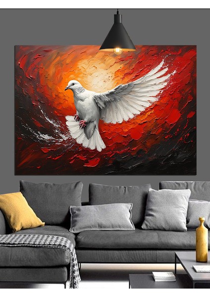 Alevli Fon Üzerinde Beyaz Güvercin Dekoratif Kanvas - Mdf Ahşap Tablo indirimleri