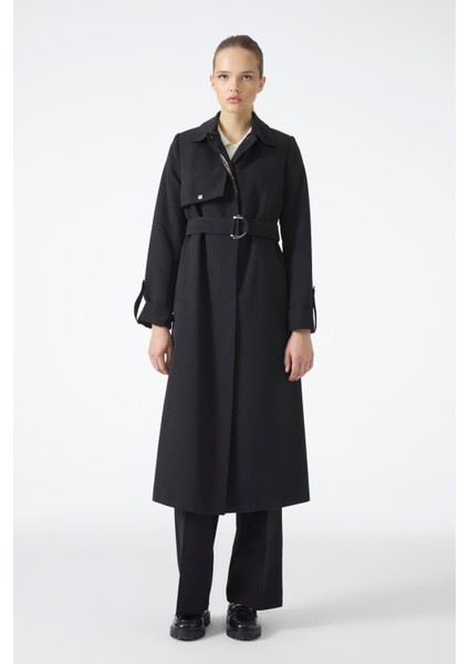 Gömlek Yaka Kemerli Kol Detaylı Trençkot