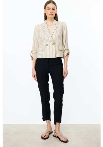 Kadın Beli Lastikli Yan Cep Pantolon 2102 Siyah