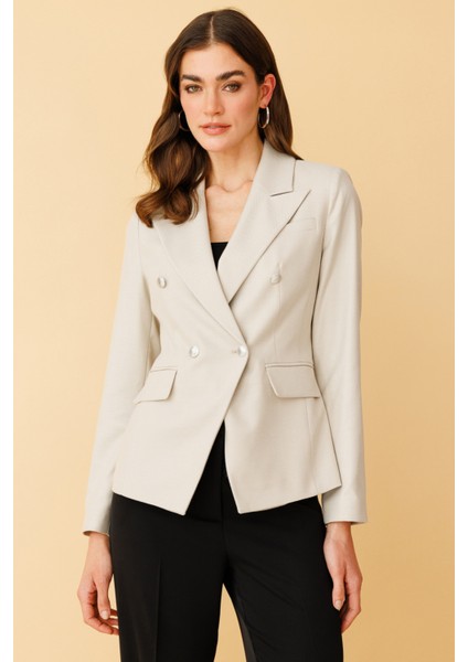 Kadın Kruvaze Düğmeli Ceket 4082 Bej