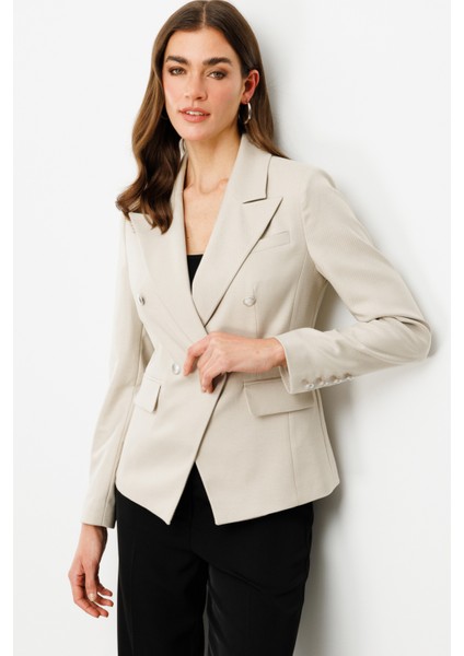 Kadın Kruvaze Düğmeli Ceket 4082 Bej modelleri