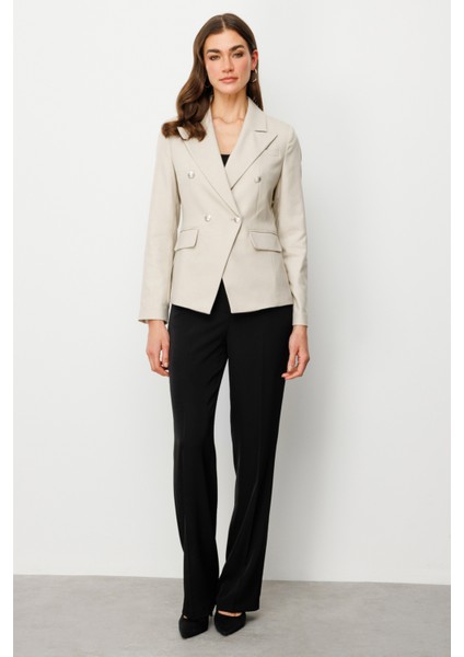 Kadın Kruvaze Düğmeli Ceket 4082 Bej fırsatları