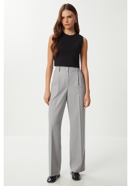 Geniş Pensli Poliviskon Palazzo Pantolon LGP0021 Gri