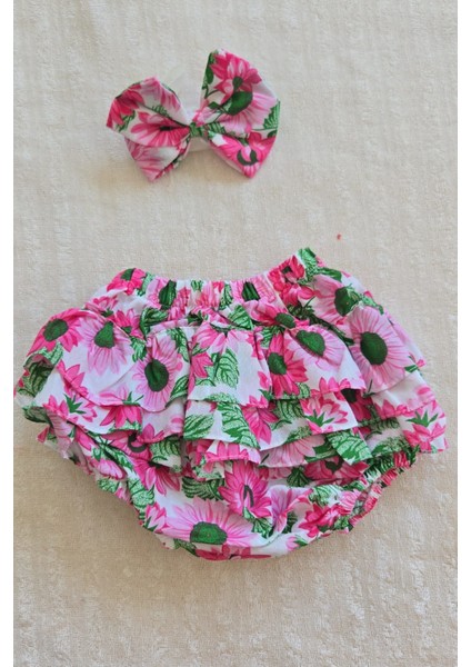 Kız Bebek Desenli Fırfırlı Şort Etek - Bandana Takım Bebek Hediyelik fiyatları