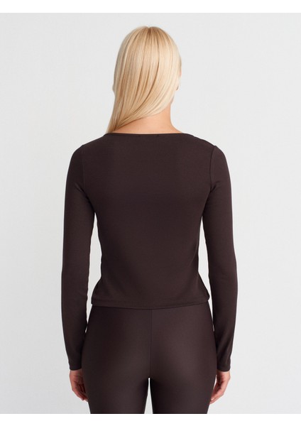 31993 Fermuar Detaylı Uzun Kollu Top-Koyu Kahve fiyatları