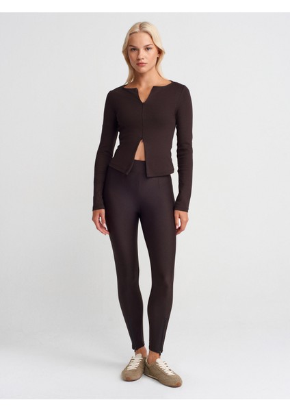 31993 Fermuar Detaylı Uzun Kollu Top-Koyu Kahve fırsatları