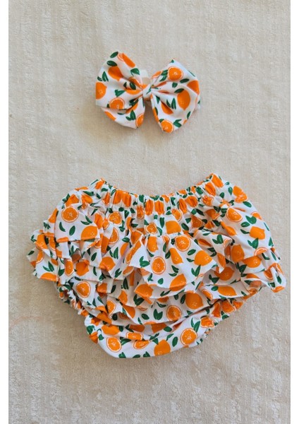 Kız Bebek Desenli Fırfırlı Şort Etek - Bandana Takım Bebek Hediyelik modelleri