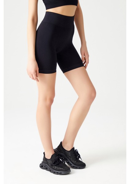 Siyah Yüksek Bel Dikişsiz Kısa Spor Tayt fiyatları