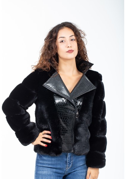 Yakası Deri Özel Tasarım Kürk Ceket Mont (Kalın Veyüksek Gramajlı)