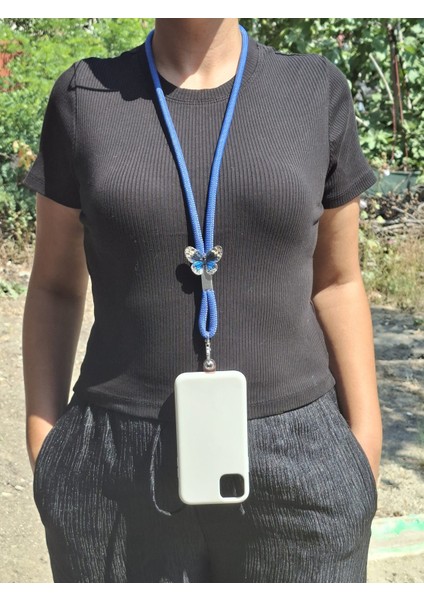 Tüm Kılıflara Uyumlu Mavi Kelebek Telefon Boyun Askısı modelleri