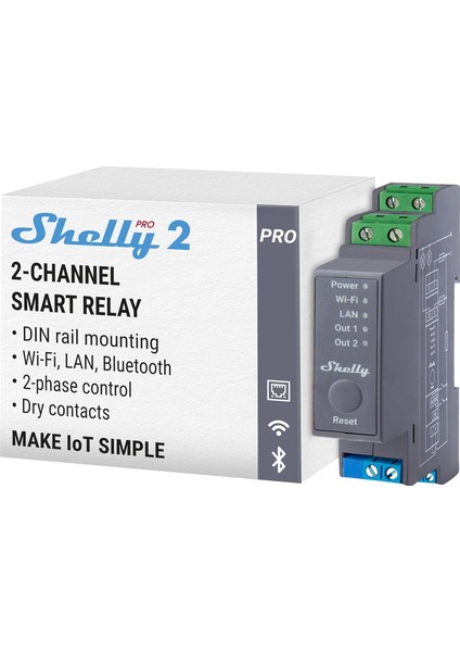 Pro 2 - Wi-Fi, Lan ve Bluetooth 2 Kanallı Akıllı Röle Anahtarı, Ev Otomasyonu, Alexa ve Google Home ile Uyumlu, Ios Android Uygulaması, Işıklar Otomasyonu, Motorlu Vana Için Uzaktan Kumanda