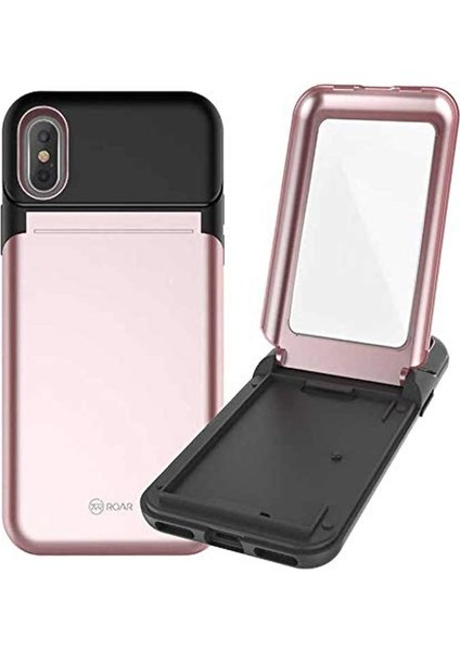 9008 Apple iPhone Xs 5.8 ile Uyumlu Kılıf, Mirror Bumper Case, Rose Gold