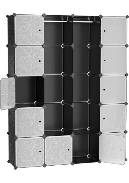 2 Elbise Askılı Gardırop, Modüler Kombinasyon Dolabı, Yerden Tasarruf Sağlayan Vidasız Raf Sistemi, 143 x 36 x 178 Cm, Siyah LPC30H