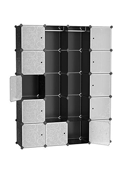 2 Elbise Askılı Gardırop, Modüler Kombinasyon Dolabı, Yerden Tasarruf Sağlayan Vidasız Raf Sistemi, 143 x 36 x 178 Cm, Siyah LPC30H fiyatları