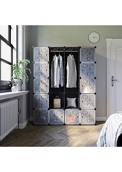 2 Elbise Askılı Gardırop, Modüler Kombinasyon Dolabı, Yerden Tasarruf Sağlayan Vidasız Raf Sistemi, 143 x 36 x 178 Cm, Siyah LPC30H modelleri