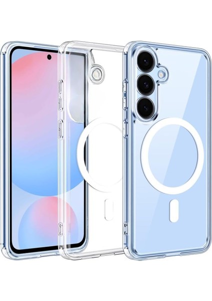 Galaxy S25 Için Kılıf Kamera Korumalı Magsafe ile Uyumlu Wireless Şarj Özellikli Şeffaf Silikon Kılıf (Şeffaf, Samsung Galaxy S25)